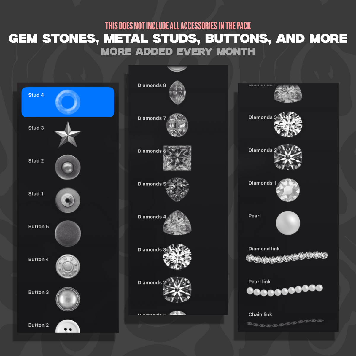 Accessories Brush Pack (gem stones, metal studs, ETC)
